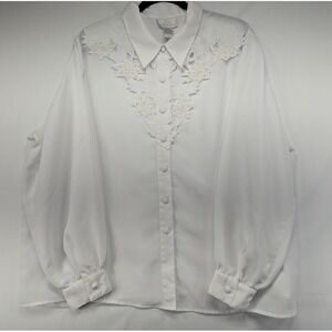 Just For Women White Lace Pearl Bib Blouse Vintage Style Plus Size 20W